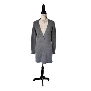 Vince Cashmere Alpaca Wool Blend Gray Deep V-Neck Sweater Mini Dress Pockets L